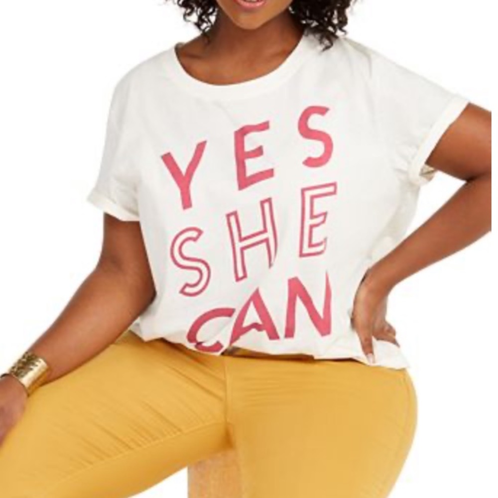 NEW “yes she can” graphic top T-shirt plus size - Picture 4 of 9